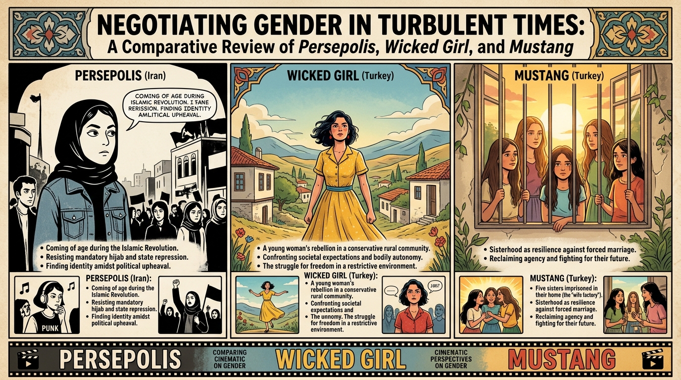 Negotiating Gender in Turbulent Times: A Comparative Review of Persepolis, Wicked Girl, and Mustang